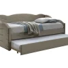 Vente-unique Bed Met Slaaplade-Uitschuifbare Slaapbank 2 X 90 X 190 Cm - Velours - Beige - Lenvia