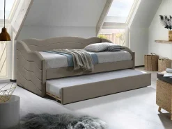 Vente-unique Bed Met Slaaplade-Uitschuifbare Slaapbank 2 X 90 X 190 Cm - Velours - Beige - Lenvia