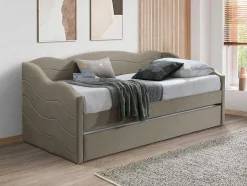Vente-unique Bed Met Slaaplade-Uitschuifbare Slaapbank 2 X 90 X 190 Cm - Velours - Beige - Lenvia