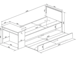 Vente-unique Bed Met Slaaplade-Uitschuifbed 90 X 200 En 90 X 190 Cm - Met Bureau - Ledverlichting - Antraciet En Rood + Matras + Bedbodem - Vouani