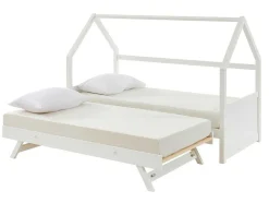 Vente-unique Bed Met Slaaplade-Uitschuifbed 2 X 90 X 190 Cm - Grenen - Wit + Matras - Hurra