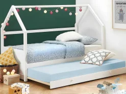 Vente-unique Bed Met Slaaplade-Uitschuifbed 2 X 90 X 190 Cm - Grenen - Wit + Matras - Hurra