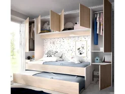 Vente-unique Bed Met Slaaplade-Uitschuifbed Met Ingebouwde Kasten Selena - 90 X 190Cm - Eiken & Wit + Matras
