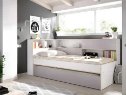 Vente-unique Bed Met Slaaplade-Uitschuifbed Met Slaaplade - 90 X 200 En 90 X 190 Cm - Wit En Grijs - Losiana