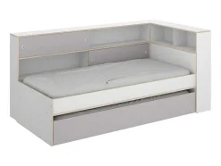 Vente-unique Bed Met Slaaplade-Uitschuifbed Met Slaaplade - 90 X 200 En 90 X 190 Cm - Wit En Grijs - Losiana