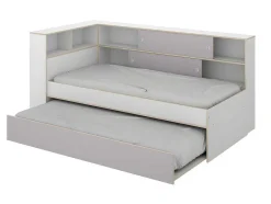 Vente-unique Bed Met Slaaplade-Uitschuifbed Met Slaaplade - Wit En Grijs + Bedbodem + Matras - Losiana