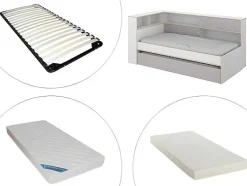 Vente-unique Bed Met Slaaplade-Uitschuifbed Met Slaaplade - Wit En Grijs + Bedbodem + Matras - Losiana