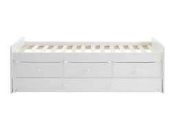 Vente-unique Bed Met Slaaplade-Uitschuifbed Titouan Met 3 Lades - Mdf En Dennenhout - Wit + Matras