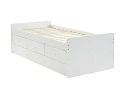 Vente-unique Bed Met Slaaplade-Uitschuifbed Titouan Met 3 Lades - Mdf En Dennenhout - Wit + Matras