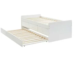 Vente-unique Bed Met Slaaplade-Uitschuifbed Titouan Met 3 Lades - Mdf En Dennenhout - Wit + Matras