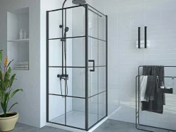 Shower & Design Douchewand-Vast Douchescherm Met Matzwarte Taatsdeur - 80 X 80 X 190 Cm - Caparica