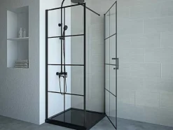 Shower & Design Douchewand-Vast Douchescherm Met Matzwarte Taatsdeur - 80 X 80 X 190 Cm - Caparica