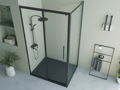 Shower & Design Douchewand-Vast Douchescherm Met Schuifdeur Met Industriele Stijl - Mat Zwart - 120 X 80 X 195 Cm - Toroni