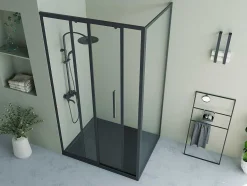 Shower & Design Douchewand-Vast Douchescherm Met Schuifdeur Met Industriele Stijl - Mat Zwart - 120 X 80 X 195 Cm - Toroni