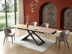 PASCAL MORABITO Eettafel-Verlengbare Eettafel 6 Tot 10 Plaatsen Van Keramiek, Gehard Glas En Metaal - Licht Naturel En Zwart - Xerena Van