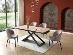 PASCAL MORABITO Eettafel-Verlengbare Eettafel 6 Tot 10 Plaatsen Van Keramiek, Gehard Glas En Metaal - Licht Naturel En Zwart - Xerena Van
