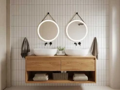 OZAIA Accessoires & Spiegels-Verlichte Badkamerspiegel Met Antibewaseming En Zwart Kader Met Een Haak - 60 X 60 Cm Borja