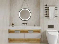 OZAIA Accessoires & Spiegels-Verlichte Badkamerspiegel Met Antibewaseming En Zwart Kader Met Een Haak - 60 X 60 Cm Borja
