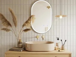 OZAIA Accessoires & Spiegels-Verlichte Ovale Badkamerspiegel Met Antibewaseming En Zwart Kader - 50 X 80 Cm Alarico