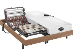 NATUREA Elektrisch Relaxatiebed-Verstelbaar Relaxbed Met Contactplaatjes En Latten En Matras Met Vormgeheugen En Bamboe Damysos Van - Motors Okin - 2X80X200 Cm - Eiken