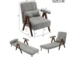 ModernLuxe Uitklapbare Fauteuil-Verstelbare Converteerbare Gewatteerde Fauteuil Van Katoenen Stof - Grijs