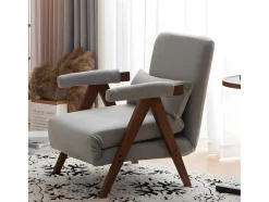 ModernLuxe Uitklapbare Fauteuil-Verstelbare Converteerbare Gewatteerde Fauteuil Van Katoenen Stof - Grijs