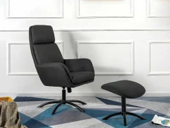 Vente-unique Relaxfauteuil-Verstelbare Fauteuil Van Linnen Met Voetensteun Arbori - Donkergrijs