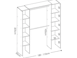 Vente-unique Kledingkast-Verstelbare Kledingkast Dorian - L164/234 Cm - Wit En Grijs