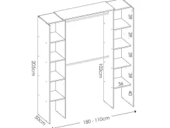 Vente-unique Kledingkast-Verstelbare Kledingkast Dorian Met Gordijn - L 110/180 Cm - Kleuren: Wit En Grijs
