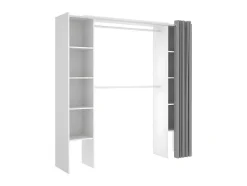 Vente-unique Kledingkast-Verstelbare Kledingkast Dorian Met Gordijn - L 110/180 Cm - Kleuren: Wit En Grijs
