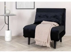 Vente-unique Uitklapbare Fauteuil-Vicky Slaapbank ,Fauteuil Velours Zwart.