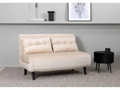 Vente-unique Stoffen Zitbank-Vicky Slaapbank Velours Beige.