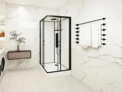 Shower & Design Douchecabine-Vierkante Douchecabine Met Massagestralen Matzwart En Wit L90 X B90 X H215 Cm Tanito