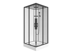 Shower & Design Douchecabine-Vierkante Douchecabine Met Massagestralen Matzwart En Wit L90 X B90 X H215 Cm Tanito