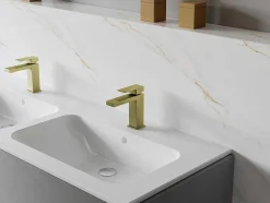 Shower & Design Kraan-Vierkante Mechanische Mengkraan - H15,7 Cm - Goud Met Satijnglans - Vipava