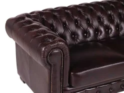 LINEA SOFA Chesterfield Zitbank-Vierzits Chesterfieldbank Brenton 100% Buffelleer - Cherry