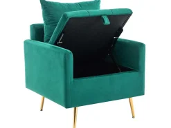 ModernLuxe Fauteuil Stof Fluweel / Suedine-Vipi Fauteuil In Fluwelen Stof Met Opbergruimte En Kussen - Poten Van Goudkleurig Metaal - Groen