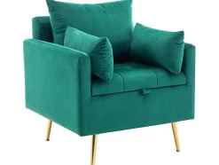 ModernLuxe Fauteuil Stof Fluweel / Suedine-Vipi Fauteuil In Fluwelen Stof Met Opbergruimte En Kussen - Poten Van Goudkleurig Metaal - Groen