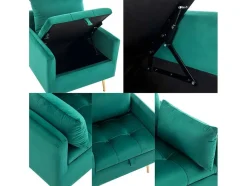 ModernLuxe Fauteuil Stof Fluweel / Suedine-Vipi Fauteuil In Fluwelen Stof Met Opbergruimte En Kussen - Poten Van Goudkleurig Metaal - Groen