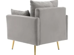 ModernLuxe Fauteuil Stof Fluweel / Suedine-Vipi Fauteuil In Fluwelen Stof Met Opbergruimte En Kussen - Poten Van Goudkleurig Metaal - Grijs