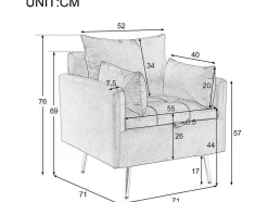 ModernLuxe Fauteuil Stof Fluweel / Suedine-Vipi Fauteuil In Fluwelen Stof Met Opbergruimte En Kussen - Poten Van Goudkleurig Metaal - Grijs