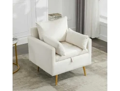 ModernLuxe Fauteuil Stof Fluweel / Suedine-Vipi Fauteuil In Fluwelen Stof Met Opbergruimte En Kussen - Poten Van Goudkleurig Metaal - Wit