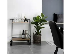 House Nordic Keukenmeubel-Vita Barwagen Op Wielen Met 2 Schappen, Zwart, Eikenhouten Decor.