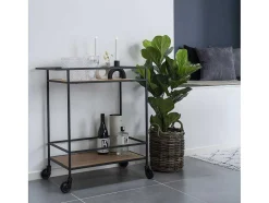 House Nordic Keukenmeubel-Vita Barwagen Op Wielen Met 2 Schappen, Zwart, Eikenhouten Decor.