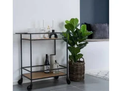 House Nordic Keukenmeubel-Vita Barwagen Op Wielen Met 2 Schappen, Zwart, Eikenhouten Decor.