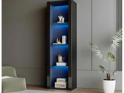 ModernLuxe Buffetkast-Vitrine L 166Cm Met Led - 3 Glazen Planken - Zwart