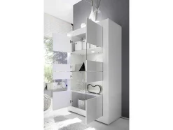 Vente-unique Boekenkast & Vitrine-Vitrinekast Comete - Met Led-Verlichting - Vier Deuren - Wit Gelakt