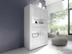 Vente-unique Boekenkast & Vitrine-Vitrinekast Comete - Met Led-Verlichting - Vier Deuren - Wit Gelakt