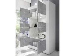 Vente-unique Boekenkast & Vitrine-Vitrinekast Comete - Met Ledverlichting - Vier Deuren - Wit Gelakt En Beton