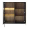 Vente-unique Boekenkast & Vitrine-Vitrinekast Met 2 Deurtjes Met Ledverlichting Van Mdf En Gerookt Glas - Zwart En Naturel - Ovila